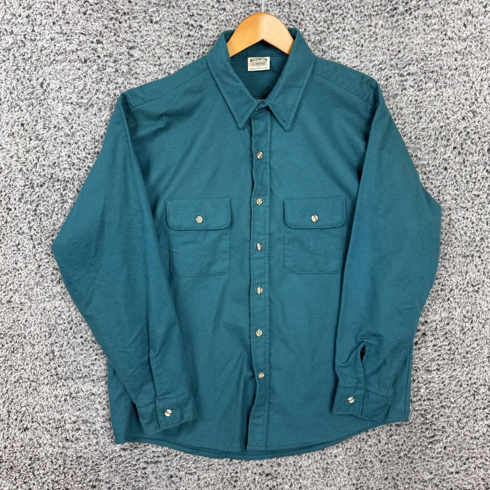 FiveBrother Shirt Mens XL Green Flannel Button Up Two Pocket Made USA Workwear